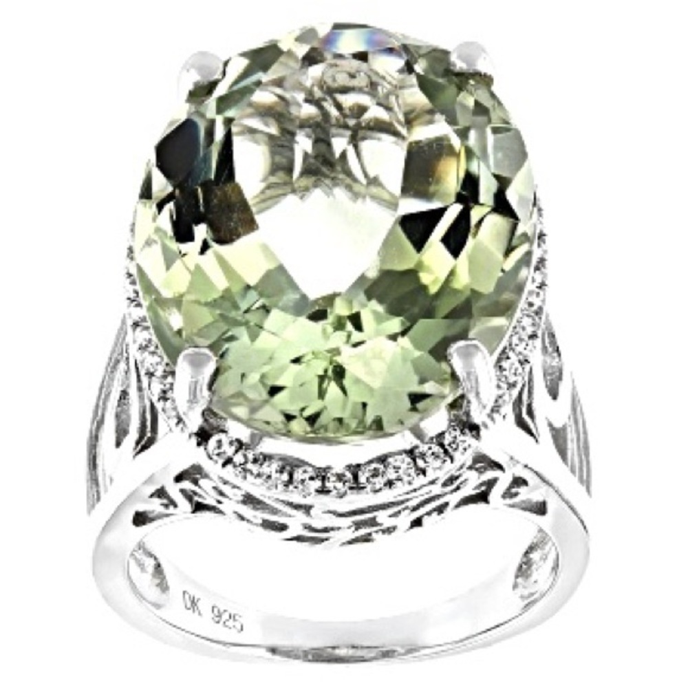 JTV Light Green Oval Gemstone Sterling Ring with Accent Stones